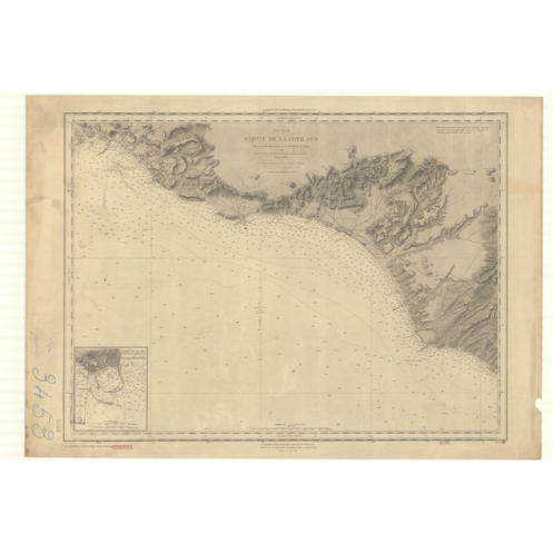 Reproduction carte marine ancienne Shom - 3453 - SICILE (Côte Sud), SCALAMBRI (Pointe), ROSSELLO (Pointe) - MEDITERRANE