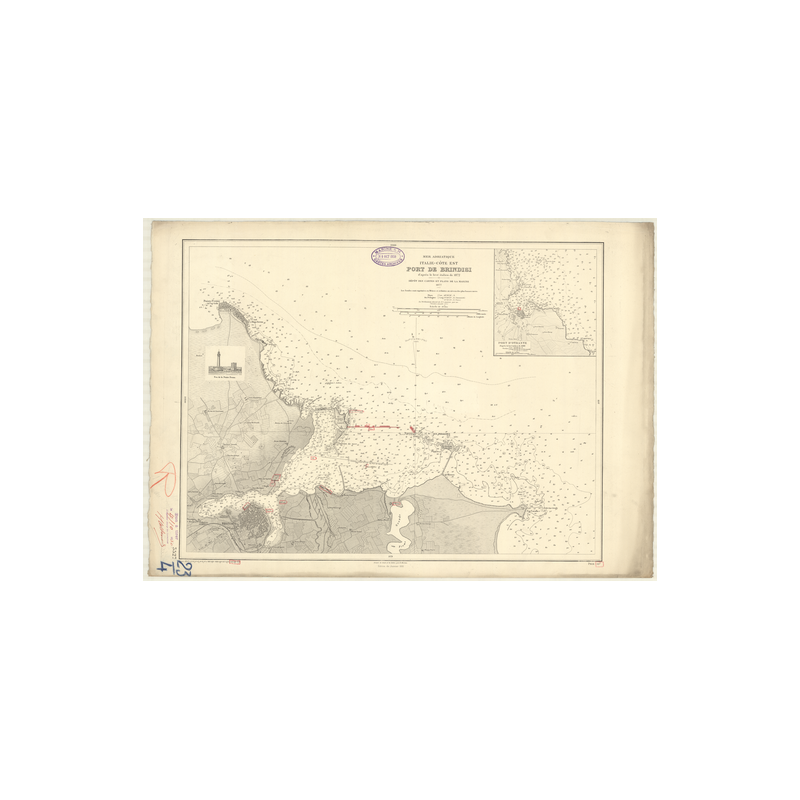 Reproduction carte marine ancienne Shom - 3527 - BRINDISI (Port) - ITALIE (Côte Est) - MEDITERRANEE,ADRIATIQUE (Mer) -