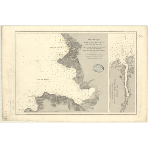 Reproduction carte marine ancienne Shom - 3534 - TRIESTE (Port), MUGGIA (Baie) - MEDITERRANEE,ADRIATIQUE (Mer) - (1877 -