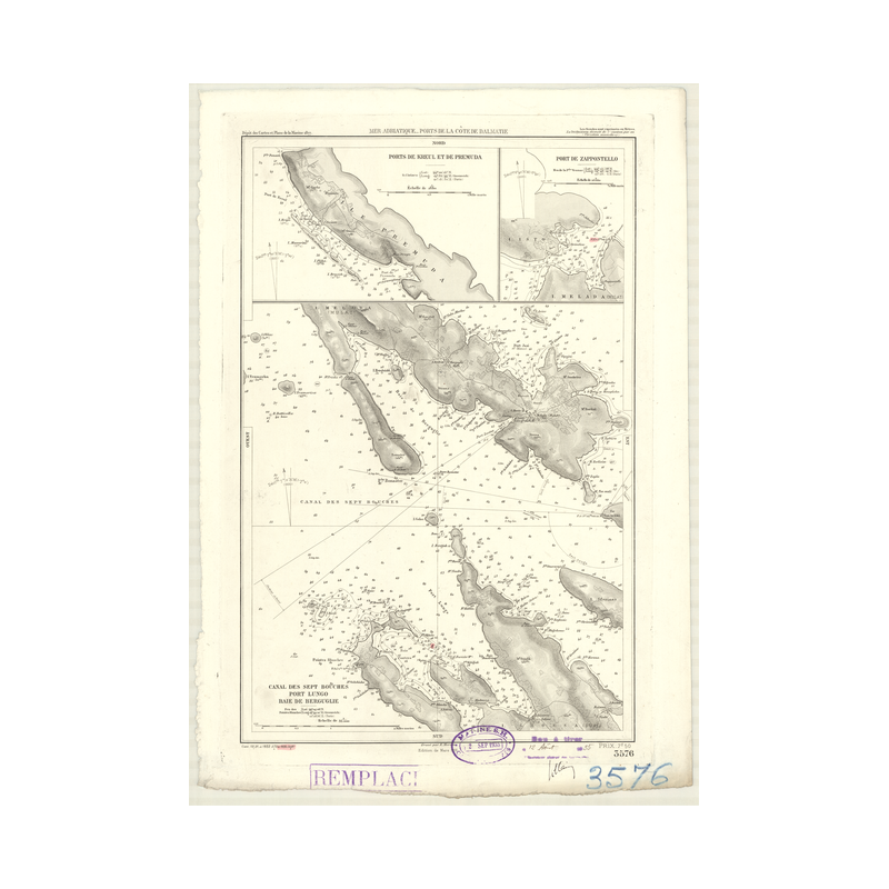 Reproduction carte marine ancienne Shom - 3576 - pREMUDA (île), KREUL (Port), pREMUDA (Port) - YOUGOSLAVIE - MEDITERRAN