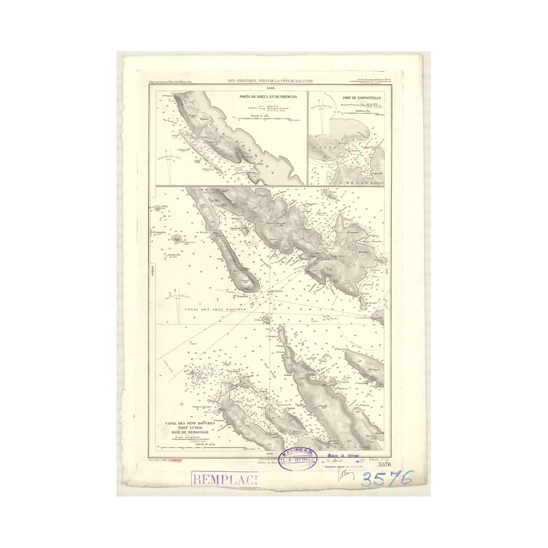 Reproduction carte marine ancienne - 3576 - PREMUDA (île), KREUL (Port), PREMUDA (Port) - YOUGOSLAVIE - MEDITERRANEE, ADRIATIQUE