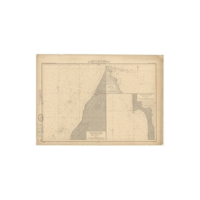 Reproduction carte marine ancienne Shom - 3589 - GRANDE SYRTE (Golfe), TROIS ECUEILS (Mouillage), EZ ZUETINA (Rade) - LI