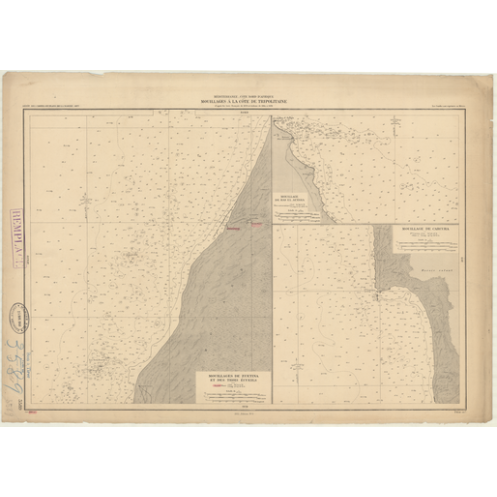 Reproduction carte marine ancienne Shom - 3589 - GRANDE SYRTE (Golfe), TROIS ECUEILS (Mouillage), EZ ZUETINA (Rade) - LI