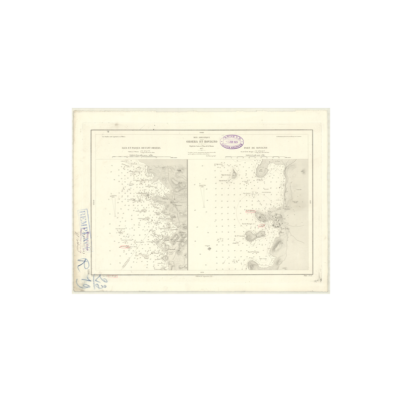 Reproduction carte marine ancienne Shom - 3591 - ORSERA (Abords) - YOUGOSLAVIE - MEDITERRANEE,ADRIATIQUE (Mer) - (1877 -