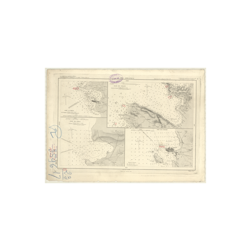 Reproduction carte marine ancienne Shom - 3596 - UMAGO (Port) - YOUGOSLAVIE - MEDITERRANEE,ADRIATIQUE (Mer) - (1877 - 19