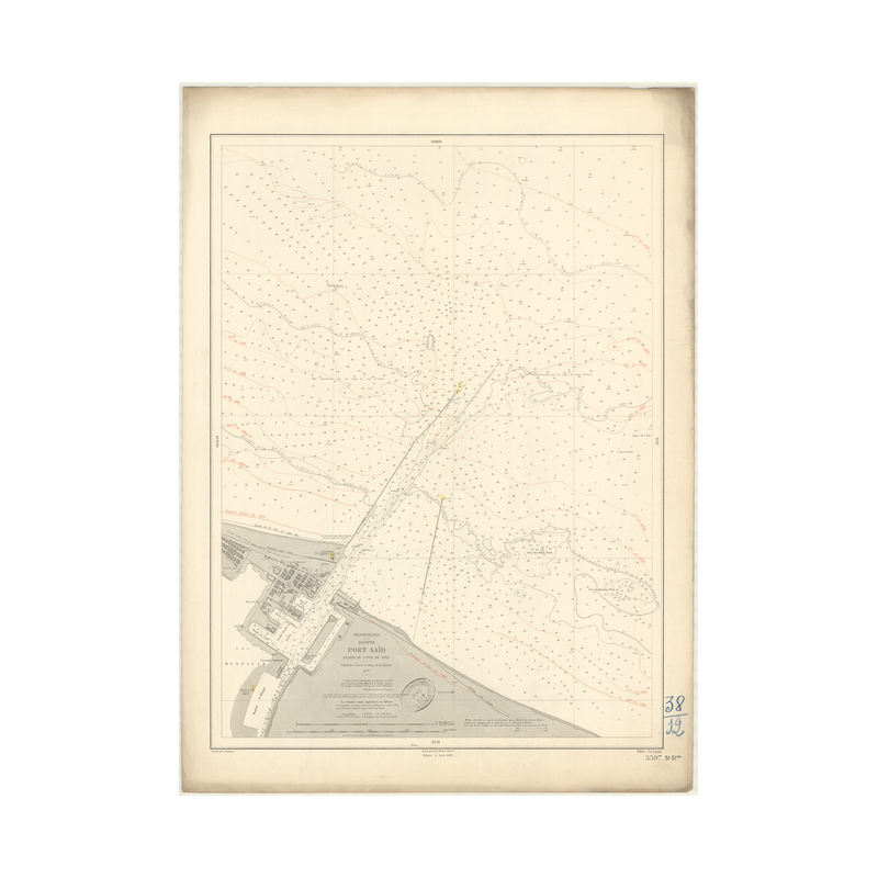 Carte marine ancienne - 3597 - PORT SAID (Abords) - EGYPTE (Côte Nord) - MEDITERRANEE, AFRIQUE (Côte Nord) - (1877 - 1891)