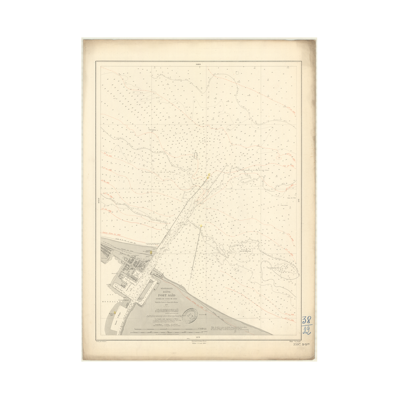 Reproduction carte marine ancienne - 3597 - PORT SAID (Abords) - EGYPTE (Côte Nord) - MEDITERRANEE, AFRIQUE (Côte Nord) - (1877