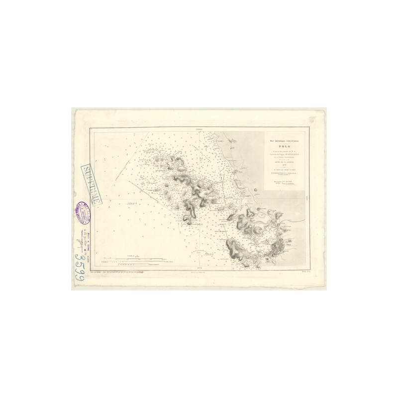 Reproduction carte marine ancienne Shom - 3599 - ISTRIE, pOLA (Port) - YOUGOSLAVIE - MEDITERRANEE,ADRIATIQUE (Mer) - (18