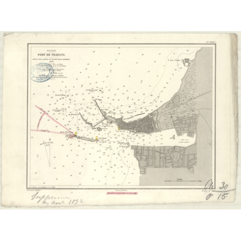 Carte marine ancienne - 3605 - SICILE (Côte Ouest), TRAPANI (Port) - MEDITERRANEE, TYRRHENIENNE (Mer) - (1878 - 1892)