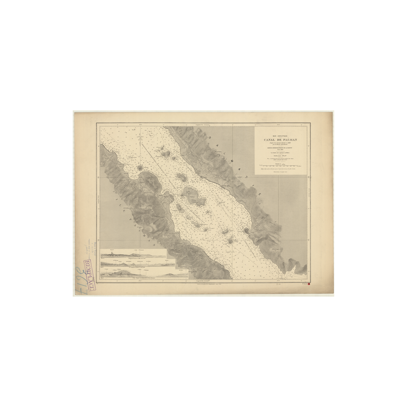 Reproduction carte marine ancienne Shom - 3617 - pASMAN (Détroit) - YOUGOSLAVIE - MEDITERRANEE,ADRIATIQUE (Mer) - (1878