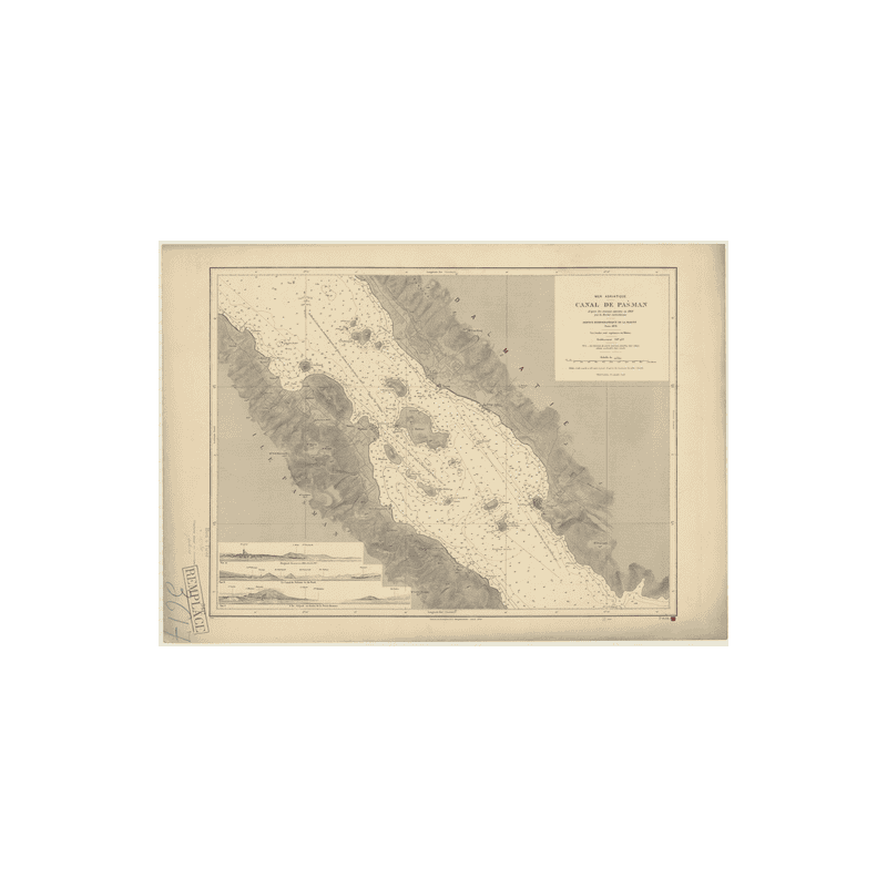 Reproduction carte marine ancienne Shom - 3617 - pASMAN (Détroit) - YOUGOSLAVIE - MEDITERRANEE,ADRIATIQUE (Mer) - (1878