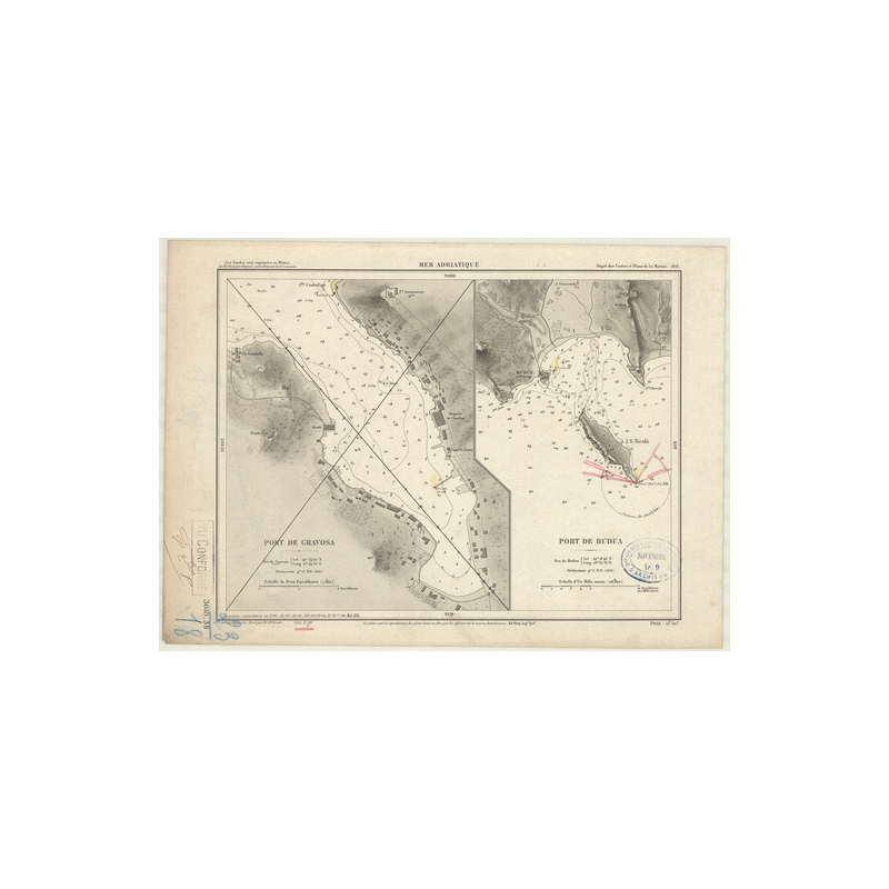 Reproduction carte marine ancienne Shom - 3618 - GRAVOSA (Port), GRUZ (Port) - YOUGOSLAVIE - MEDITERRANEE,ADRIATIQUE (Me