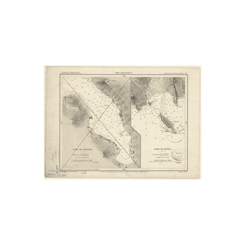 Reproduction carte marine ancienne Shom - 3618 - GRAVOSA (Port), GRUZ (Port) - YOUGOSLAVIE - MEDITERRANEE,ADRIATIQUE (Me