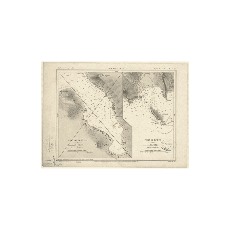Reproduction carte marine ancienne - 3618 - GRAVOSA (Port), GRUZ (Port) - YOUGOSLAVIE - MEDITERRANEE, ADRIATIQUE (Mer) - (1878 -