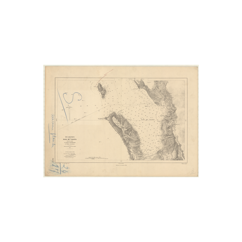 Reproduction carte marine ancienne Shom - 3632 - VALONA (Baie) - YOUGOSLAVIE - MEDITERRANEE,ADRIATIQUE (Mer) - (1878 - ?
