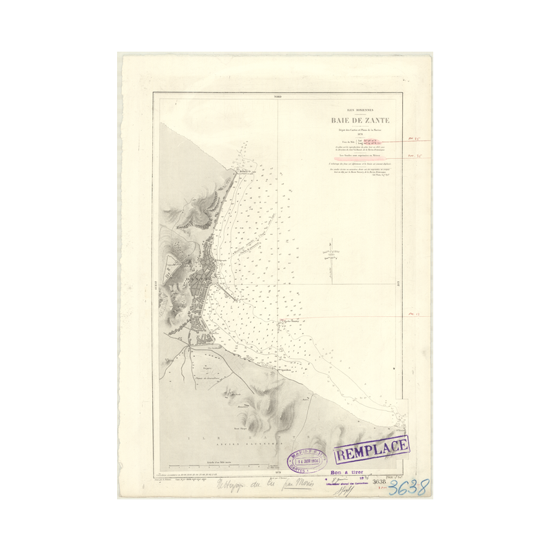 Carte marine ancienne - 3638 - IONIENNES (îles), ZANTE (Baie) - GRECE (Côte Ouest) - MEDITERRANEE, IONIENNE (Mer) - (1878 - 1980