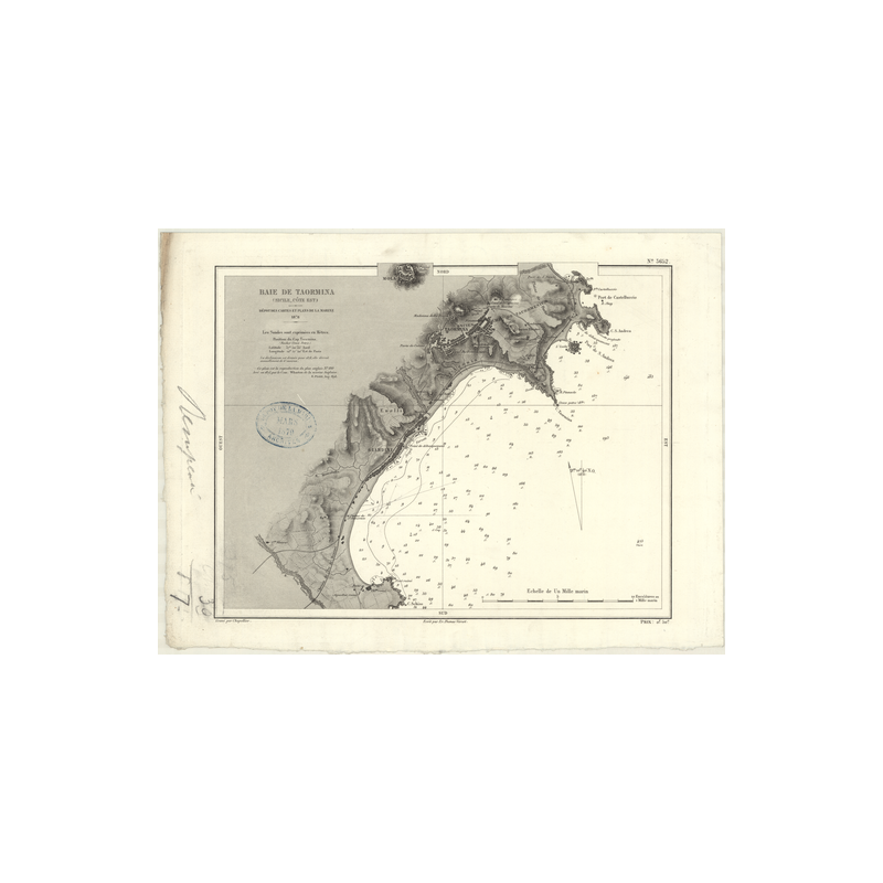 Reproduction carte marine ancienne Shom - 3652 - SICILE (Côte Est), TAORMINA (Baie) - MEDITERRANEE,IONIENNE (Mer) - (18