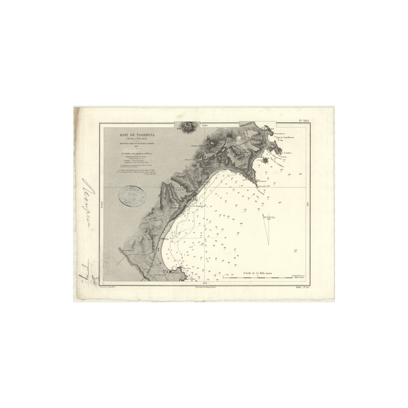 Reproduction carte marine ancienne - 3652 - SICILE (Côte Est), TAORMINA (Baie) - MEDITERRANEE, IONIENNE (Mer) - (1878 - ?)
