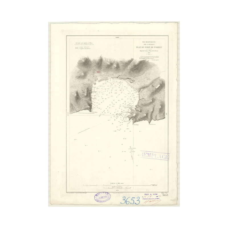 Reproduction carte marine ancienne Shom - 3653 - pORMAN (Port) - Espagne (Côte Sud-Est) - MEDITERRANEE - (1878 - ?)