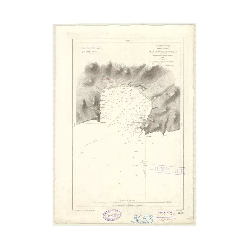 Reproduction carte marine ancienne - 3653 - PORMAN (Port) - ESPAGNE (Côte Sud-Est) - MEDITERRANEE - (1878 - ?)