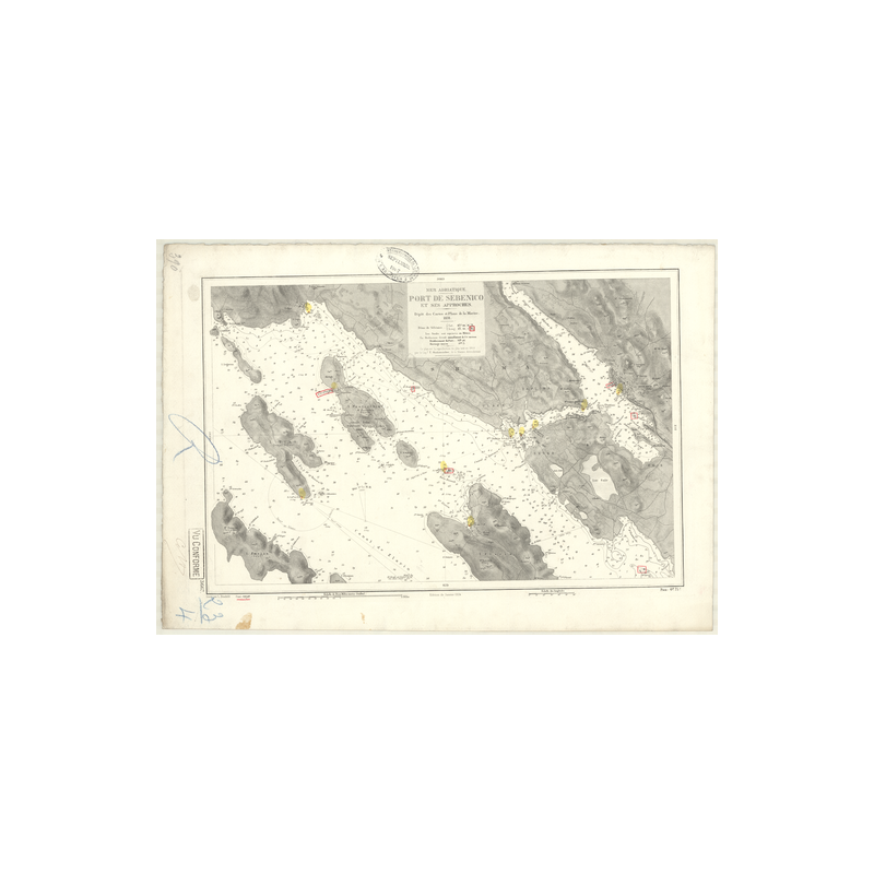 Reproduction carte marine ancienne Shom - 3667 - SEBENICO (Abords) - YOUGOSLAVIE - MEDITERRANEE,ADRIATIQUE (Mer) - (1878