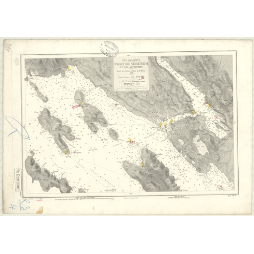 Reproduction carte marine ancienne Shom - 3667 - SEBENICO (Abords) - YOUGOSLAVIE - MEDITERRANEE,ADRIATIQUE (Mer) - (1878