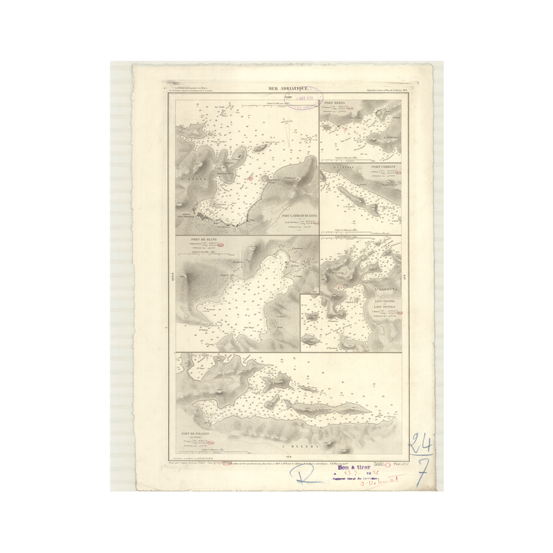 Reproduction carte marine ancienne - 3685 - SAN GIORGIO DI LISSA (Port) - YOUGOSLAVIE - MEDITERRANEE, ADRIATIQUE (Mer) - (1879 -