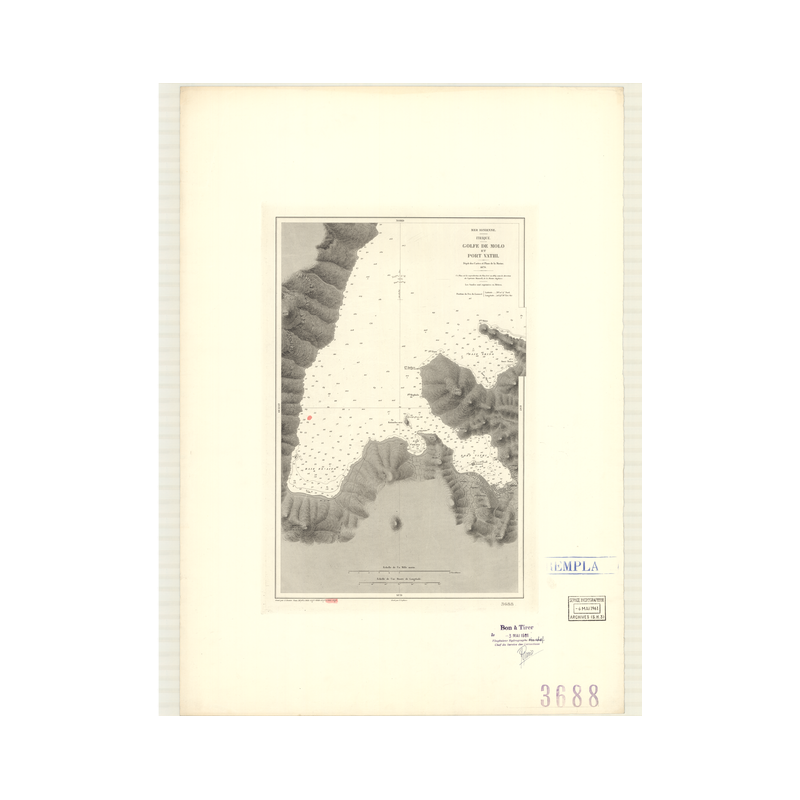 Reproduction carte marine ancienne Shom - 3688 - ITHAQUE (île), MOLO (Golfe), VATHI (Port) - MEDITERRANEE,IONIENNE (Mer