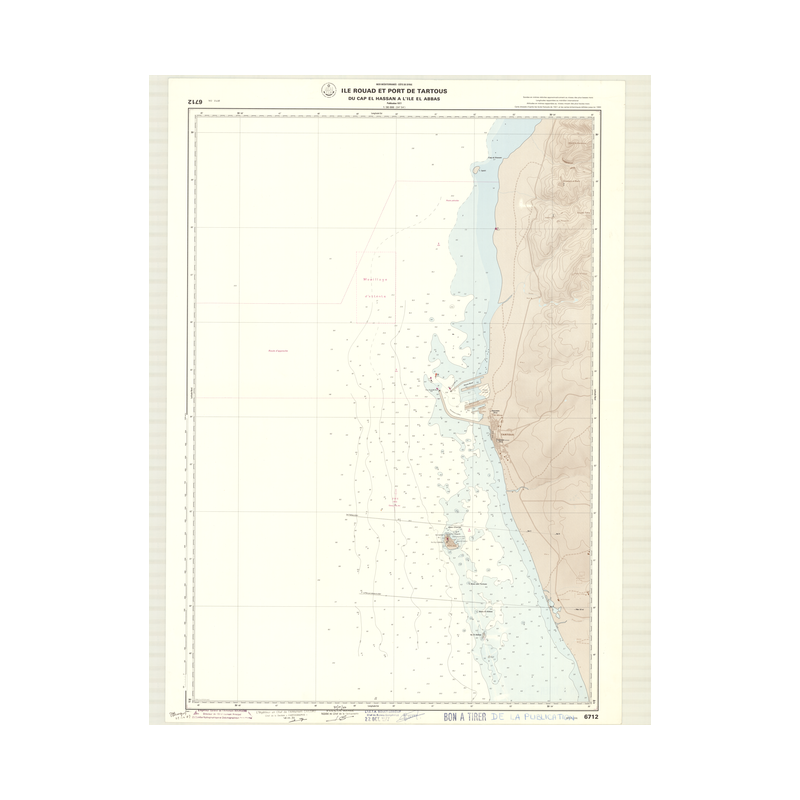 Reproduction carte marine ancienne Shom - 6712 - ROUAD (île), TARTOUS (Port), EL HASSAN (Cap), EL ABBAS (Cap) - SYRIE -