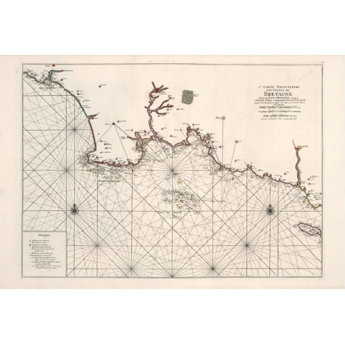 Reproduction carte marine ancienne de la Baie d'Audierne à l'Ile de Groix en 1693