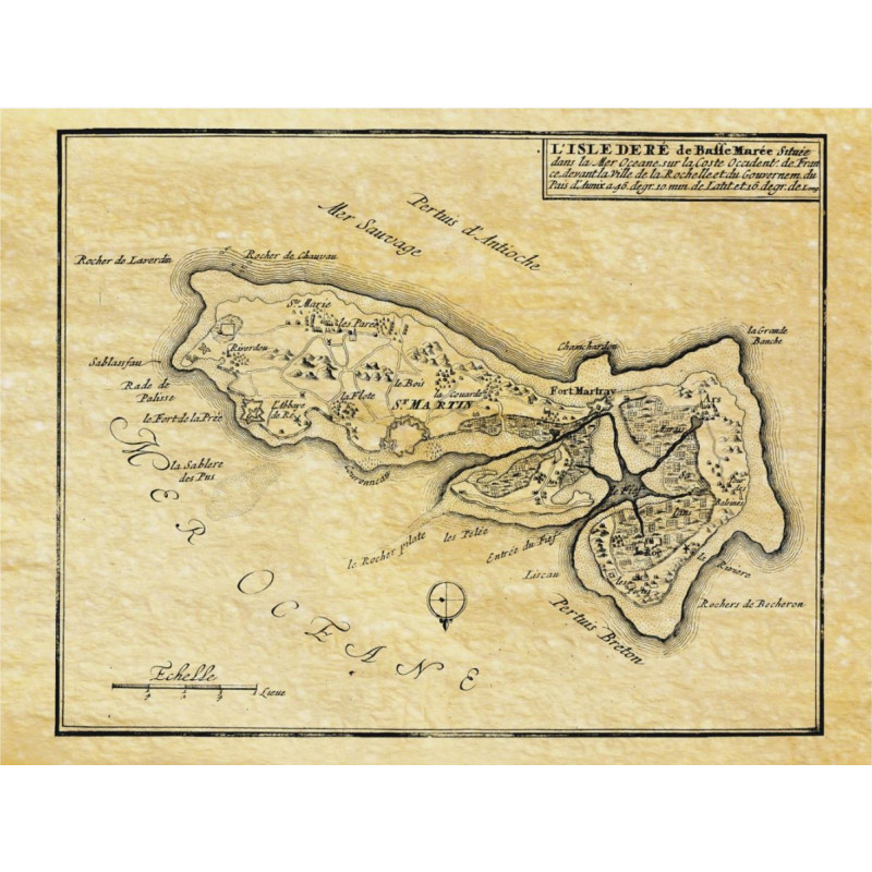 Reproduction of old nautical chart of the Isle of Ré in 1696 by "Basse Marée"