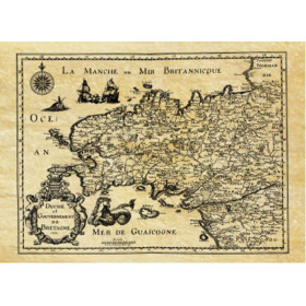 Reproduction carte marine ancienne de Bretagne en 1650