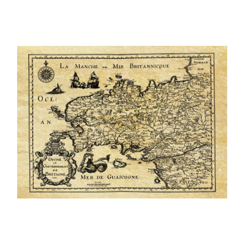 Reproduction carte marine ancienne de Bretagne en 1650