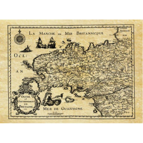 Reproduction of old nautical chart of Brittany in 1650
