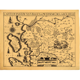 Reproduction carte marine ancienne de pays d'Aunis et de la Rochelle en 1621