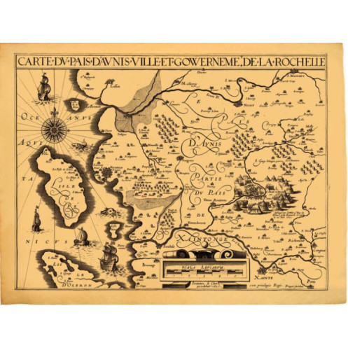 Reproduction of old nautical chart of the Pays d'Aunis and La Rochelle in 1621