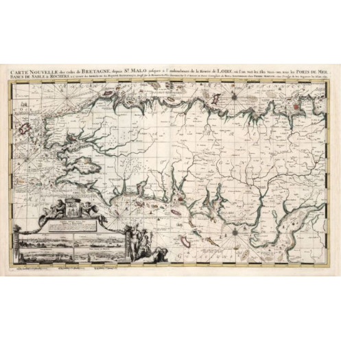 Carte marine ancienne Portulan Bretagne en 1693