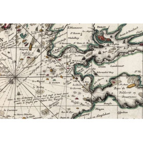 Reproduction of old nautical chart of Brittany in 1693