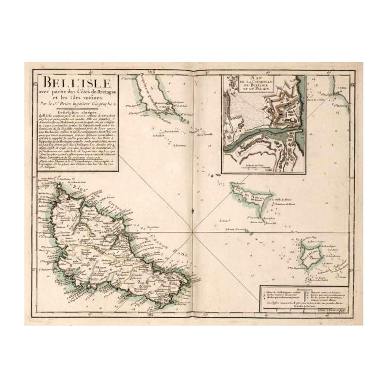 Reproduction of old nautical chart of Belle Île in 1761