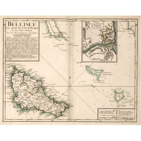 Reproduction carte marine ancienne de Belle Île en 1761