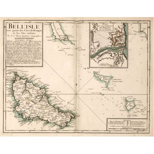 Reproduction of old nautical chart of Belle Île in 1761