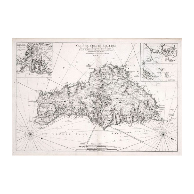 Reproduction of old nautical chart of Belle Île-en-Mer in 1761