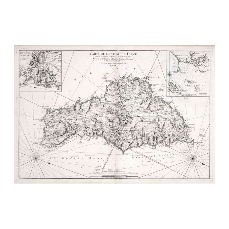 Carte marine ancienne de Belle île en Mer en 1761