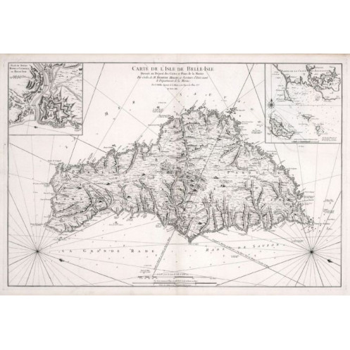 Reproduction of old nautical chart of Belle Île-en-Mer in 1761