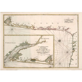 Reproduction carte marine ancienne de Guyenne et Gascogne en 1693