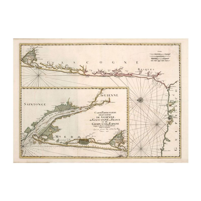 Reproduction carte marine ancienne de Guyenne et Gascogne en 1693