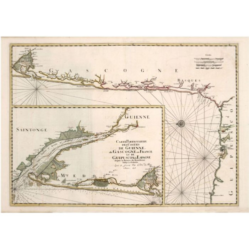 Reproduction carte marine ancienne de Guyenne et Gascogne en 1693 Reproduction carte marine ancienne de Guyenne et Gascogne en 1693