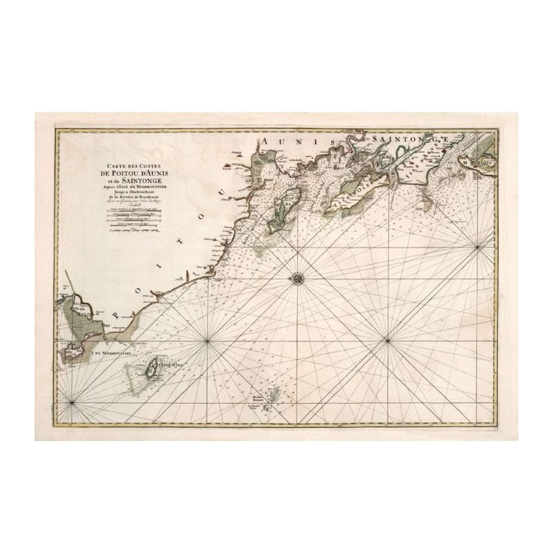 Reproduction of old nautical chart of Aunis and La Rochelle in 1693