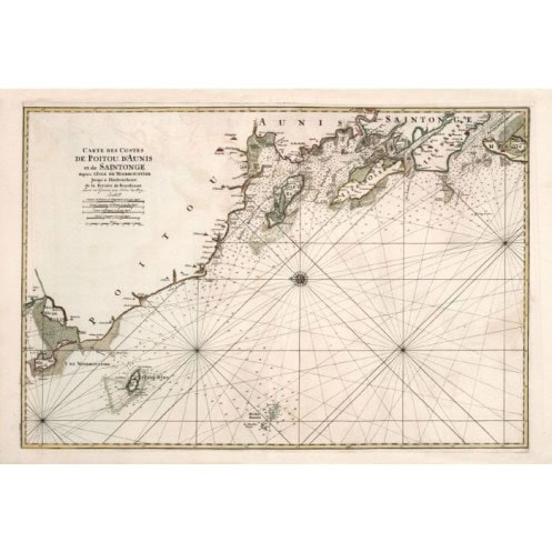 Reproduction of old nautical chart of Aunis and La Rochelle in 1693
