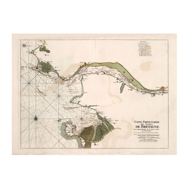 Reproduction of old nautical chart of the mouth of the Loire in 1693